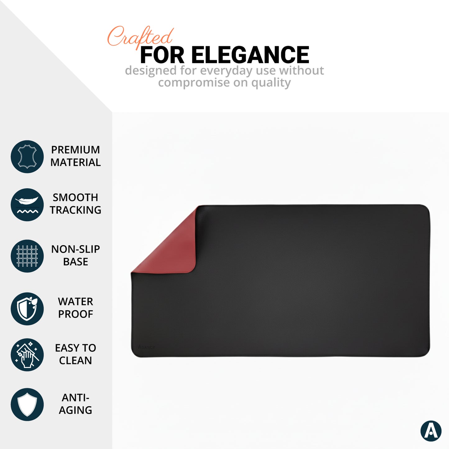 Dual-Sided Leather Desk Pad | 2XL ~ 80 X 40 cm | Black & Red